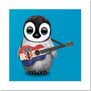 Baby Penguin Playing Croatian Flag Guitar Posters and Art